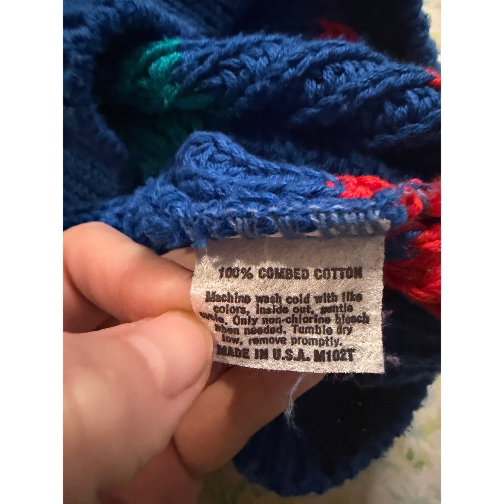 Vintage Jantzen | Striped Cotton Knit Sweater Small Blue Red Grandpa Made in USA - Picture 7 of 8